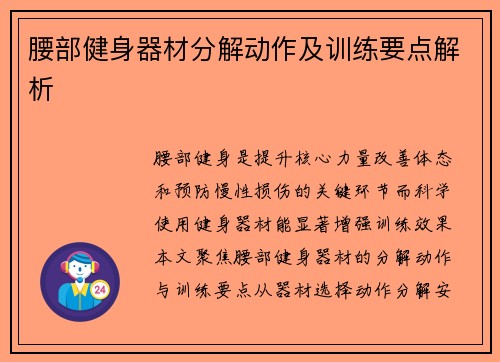 腰部健身器材分解动作及训练要点解析