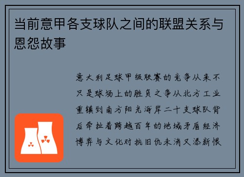 当前意甲各支球队之间的联盟关系与恩怨故事